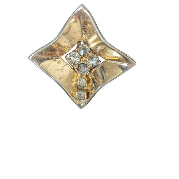 Vintage gold tone and center cluster Rhinestone unsigned clip on earrings - Picture 3 of 5